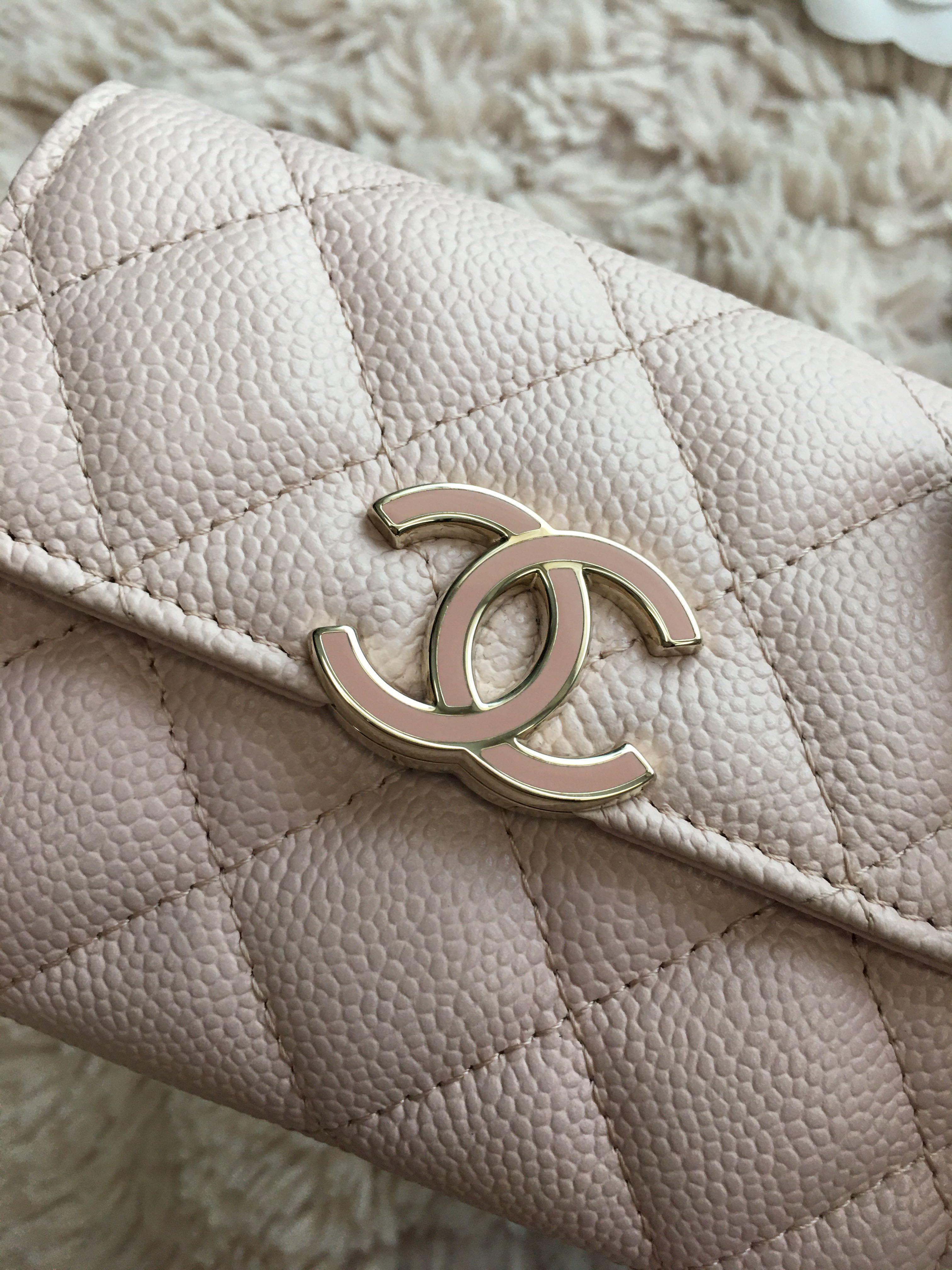 chanel card wallet on chain pink
