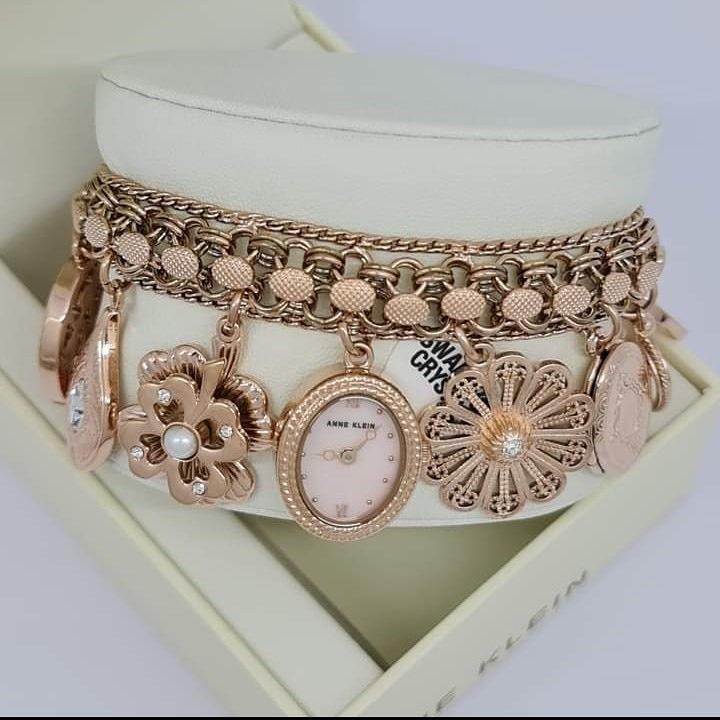 Anne klein charm bracelet shop watch with swarovski crystals