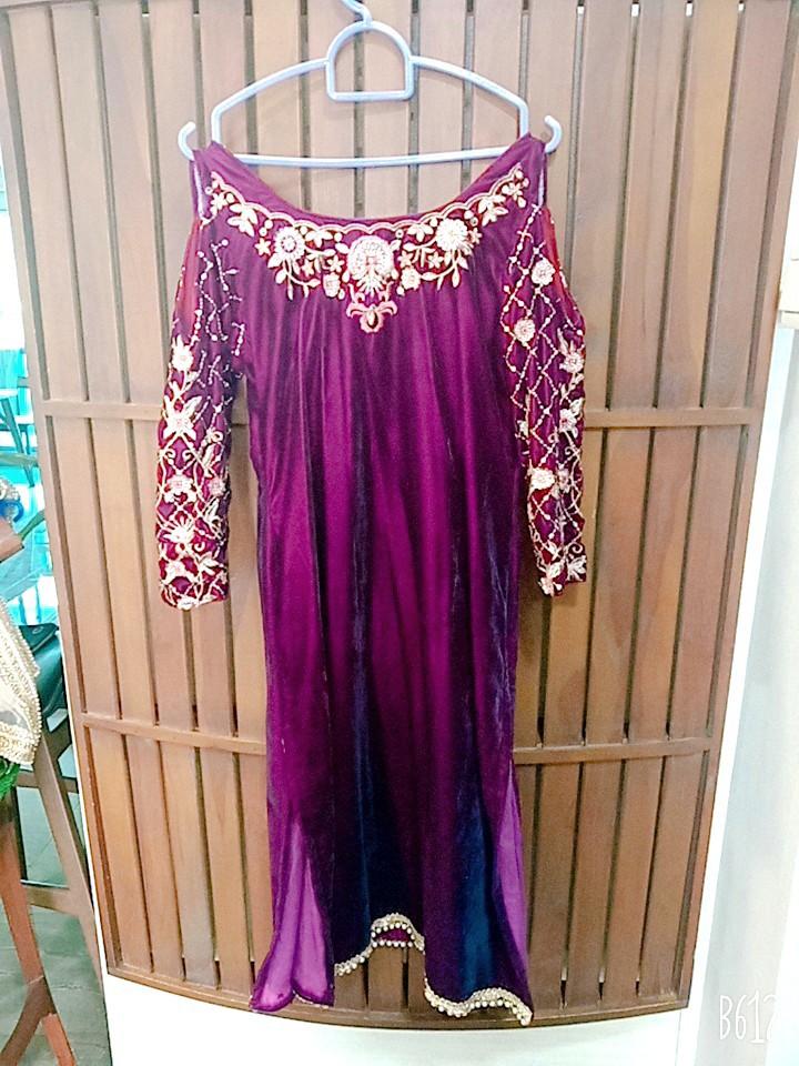 Boutique Deep Plum and Light Pink Velvet Churidar Suit Women s