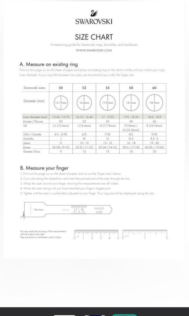 Swarovski new arrivals ring chart