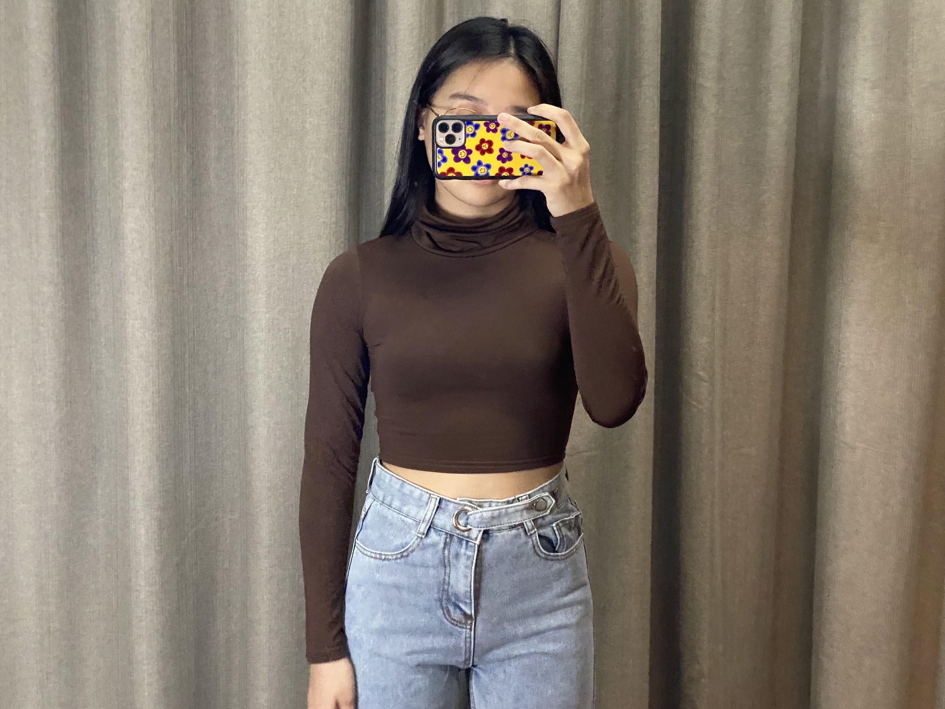 brown cropped turtleneck