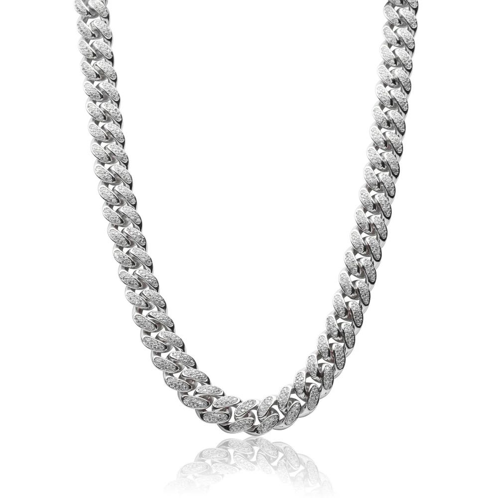 [CERNUCCI] 12MM ICED CUBAN LINK CHAIN - WHITE GOLD DIAMONDS NECKLACE ...