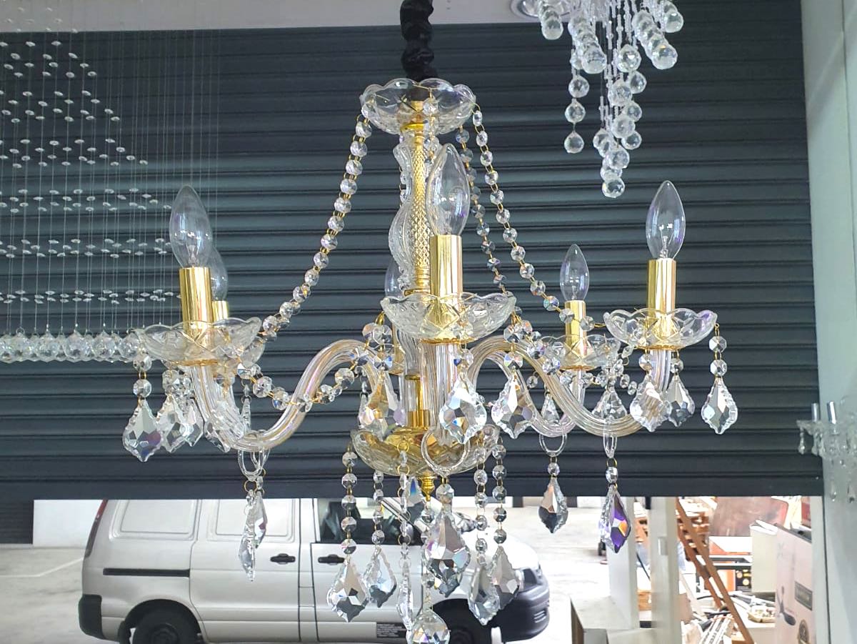 Chandelier 6 arms Gold Accent, Furniture & Home Living, Lighting & Fans