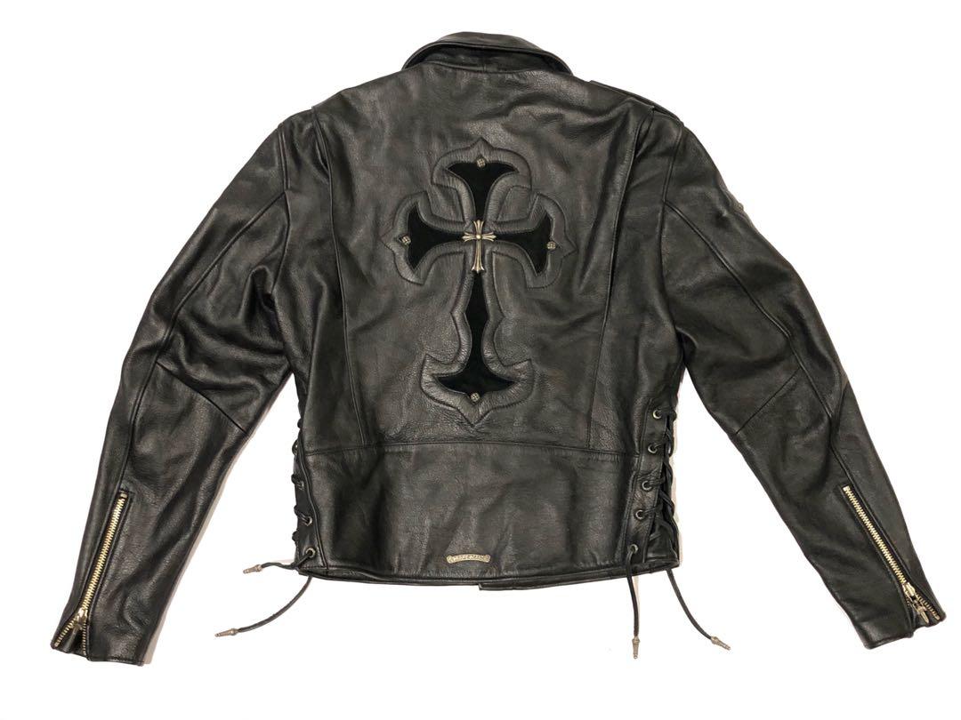 Chrome Hearts Iron Cross Leather Motorcycle Biker Jacket Men s
