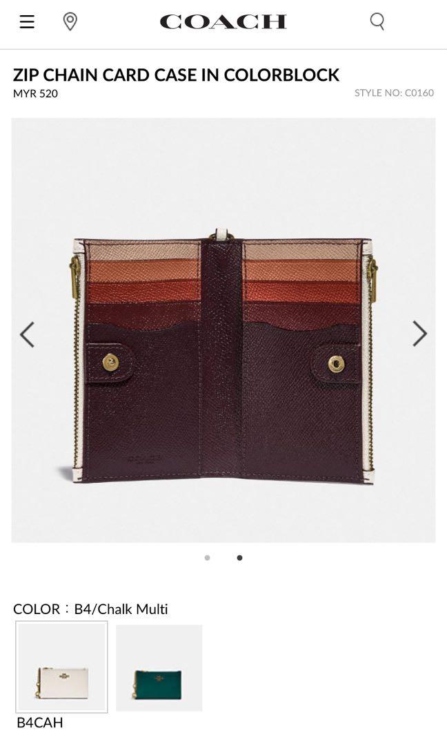 Coach zip chain 2025 card case in colorblock