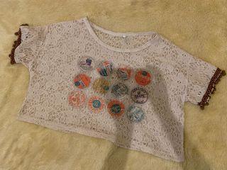 Crop Tee Renda Pom Pom