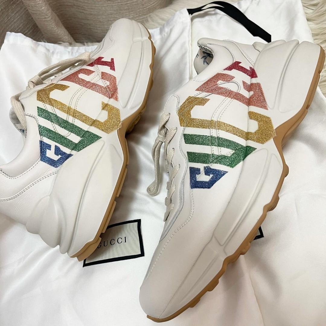 GUCCI Multicolor Rhyton Glitter Logo Sneakers Size 7 mens size