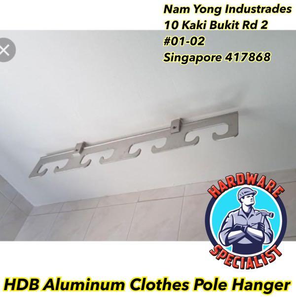 HDB Aluminum Clothes Pole Hanger (1 Pair), Furniture & Home Living