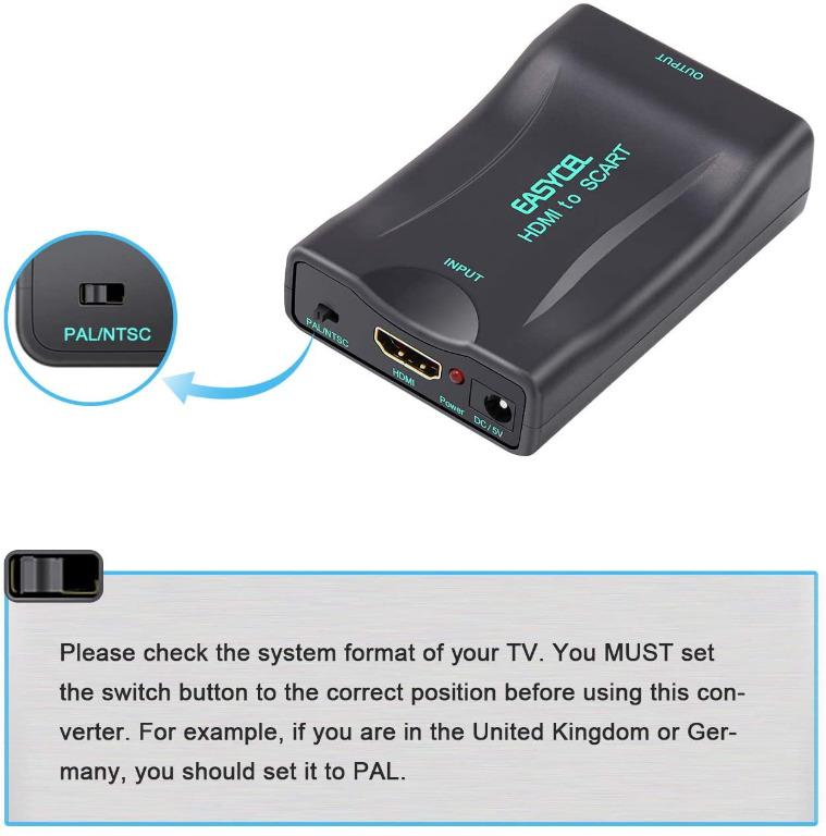 Parat Hysterisk følelse HDMI to Scart Scaler Converter Adapter, EASYCEL 1080P HDMI Input Scart  Composite Output Video Audio Adapter for CRT TV, Sky, DVD, PS3, PS4, STB,  VHS, XBOX, Chromecast, Computers & Tech, Parts &