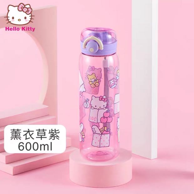 Hello Kitty Clear Water Bottle with Strap 600ml Beverage bottle Cup-Cake Theme 