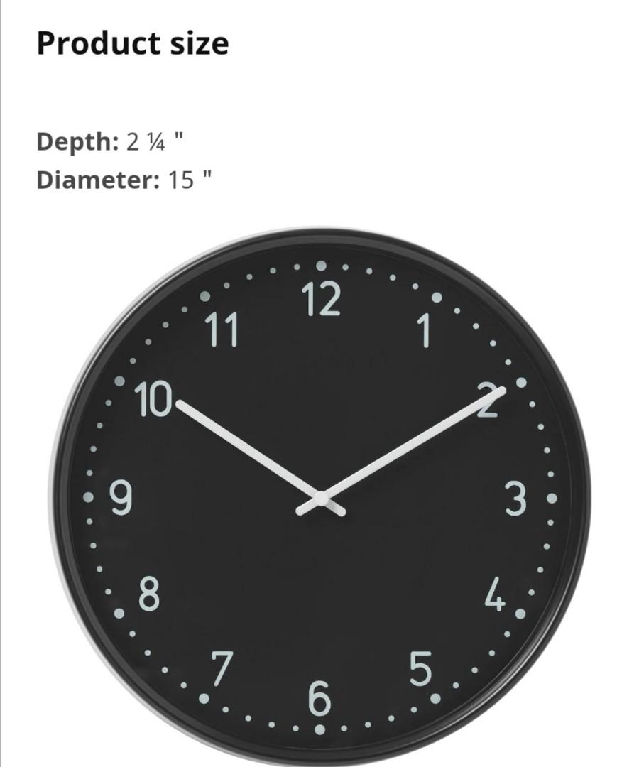 IKEA BONDIS Wall Clock in Black (15 inch), Furniture & Home Living