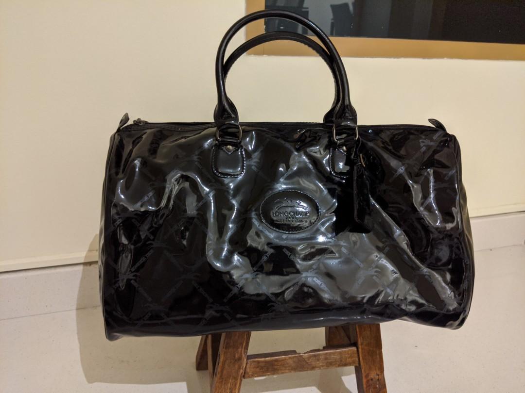 Longchamp patent top leather tote