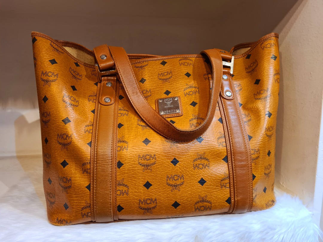 Mcm Visetos Cognac Tote Bag Luxury Bags Wallets on Carousell