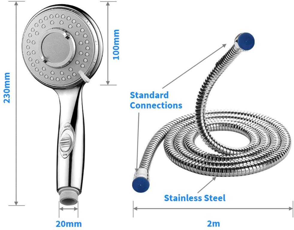 MeeQee Shower Head with 2m Hose Universal 5 Function Handheld Best