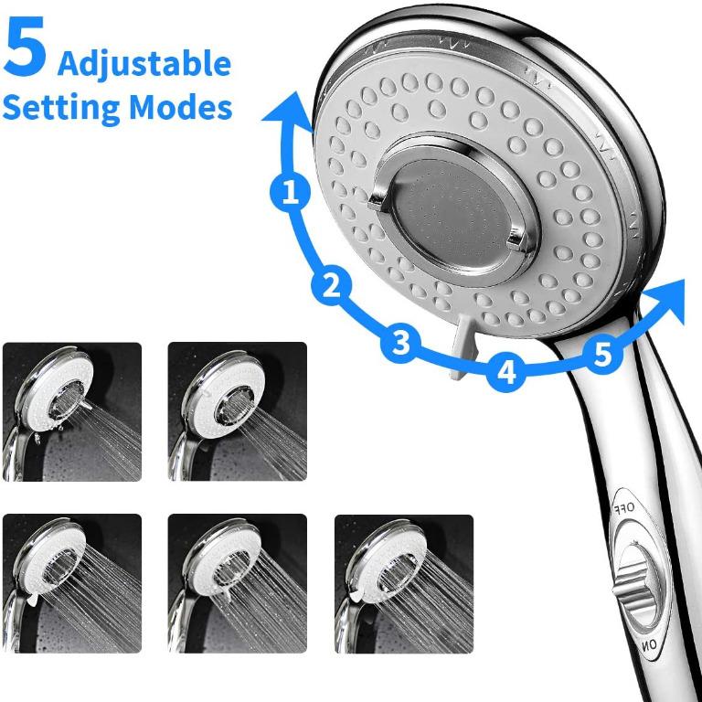 MeeQee Shower Head with 2m Hose Universal 5 Function Handheld Best