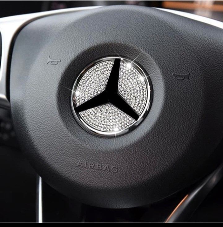 Mercedes Steering Wheel Emblem 3D Rhinestone Logo Sticker, Car