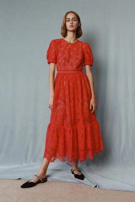 New collection self portrait red lace midi dress on sale