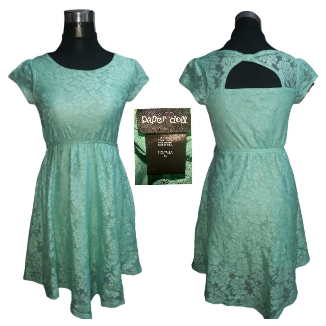 paper dolls green lace dress
