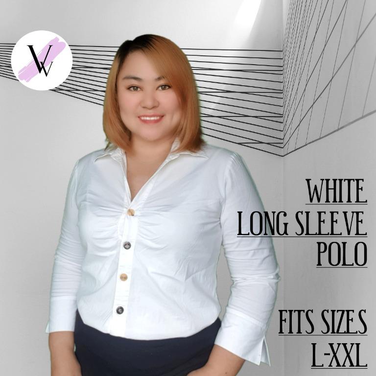 Plus Size White Polo Long Sleeve and Three Fourths 3 4s Sleeves