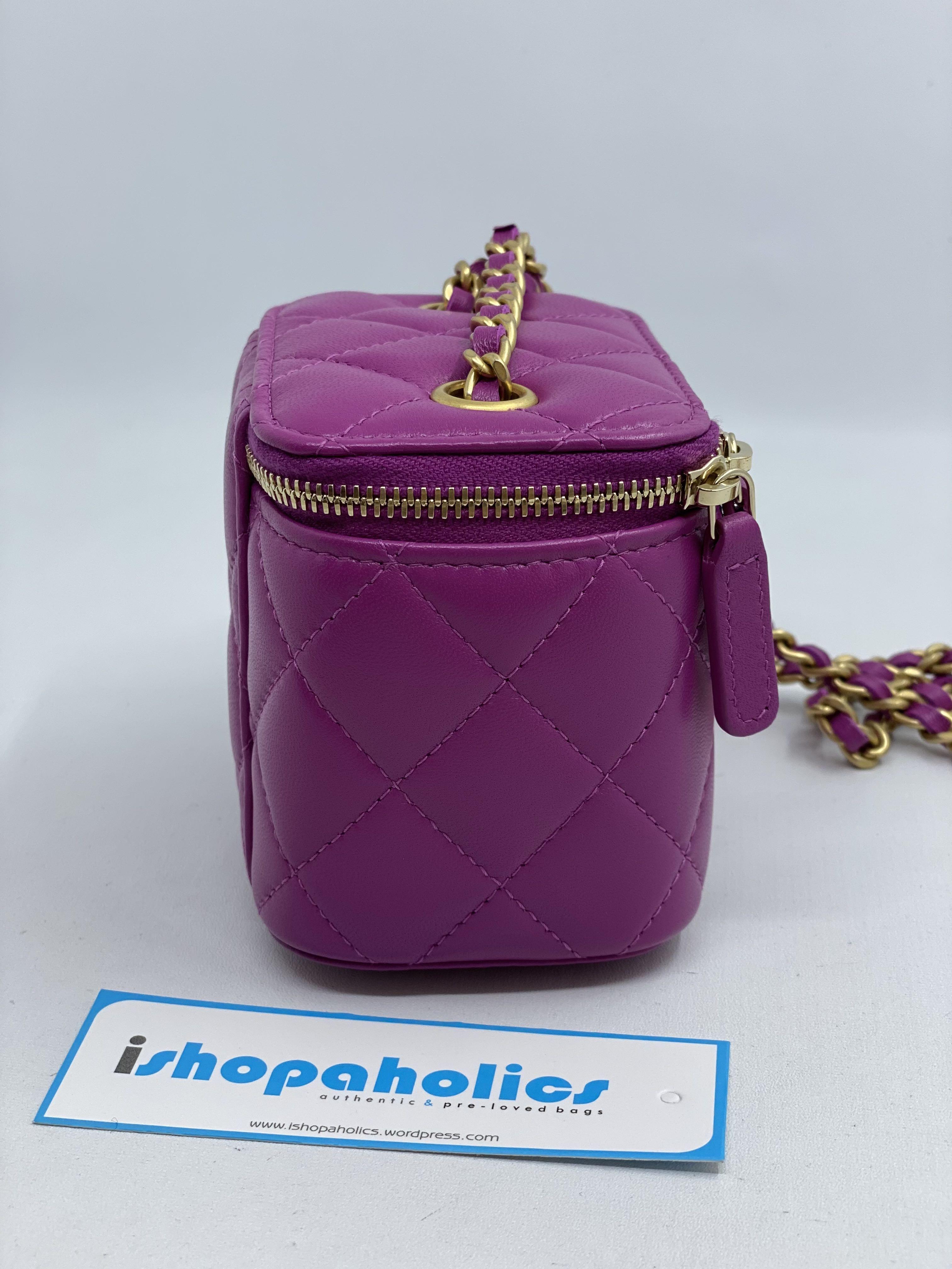 SOLD!!BNIB CHANEL 21C Pearl Crush Mini Vanity Cube Purple Lambskin GHW, Women's  Fashion, Bags & Wallets, Cross-body Bags on Carousell