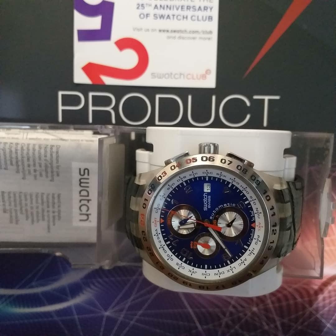 SWATCH AG 2008 Automatic Chronograph Blue dial, Fesyen Pria, Jam Tangan di  Carousell