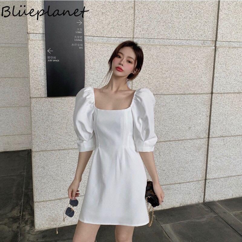 Trendy Korean White Puff Sleeves Dress, Women's Fashion, Dresses u0026 Sets,  Dresses on Carousell
