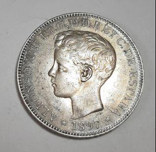 UN Peso 1897 Islas Filipinas, Philippine Spain Silver coin