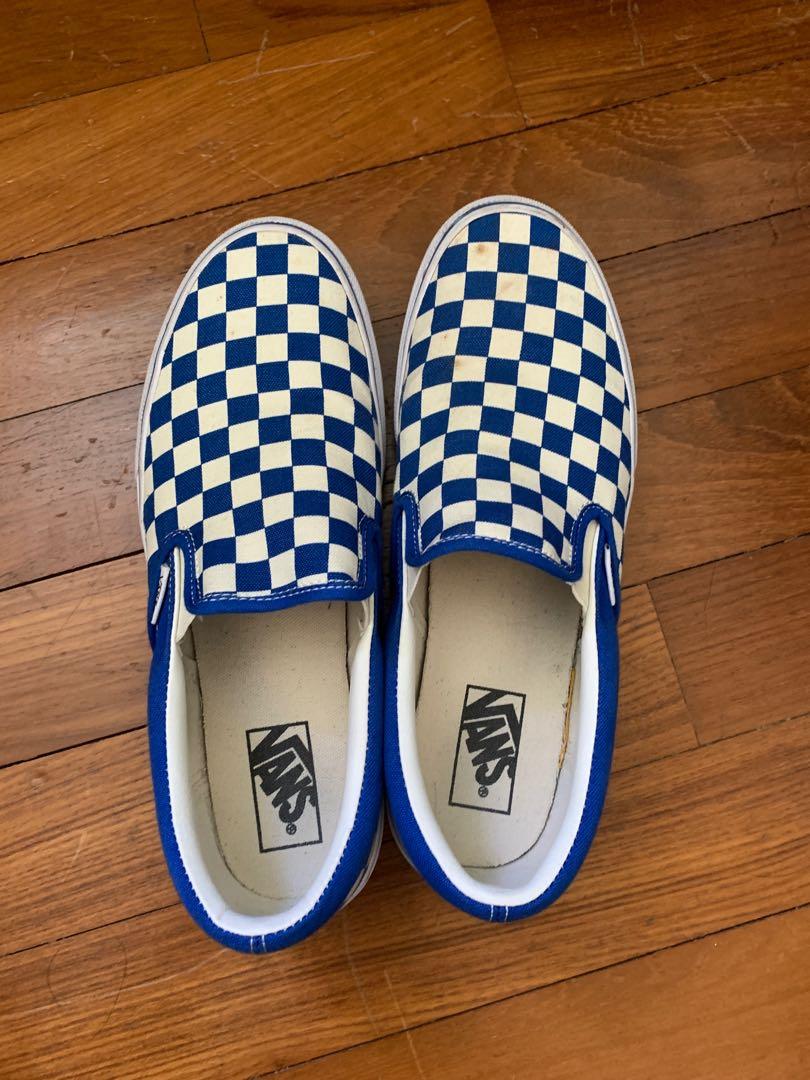 checkered blue vans slip on