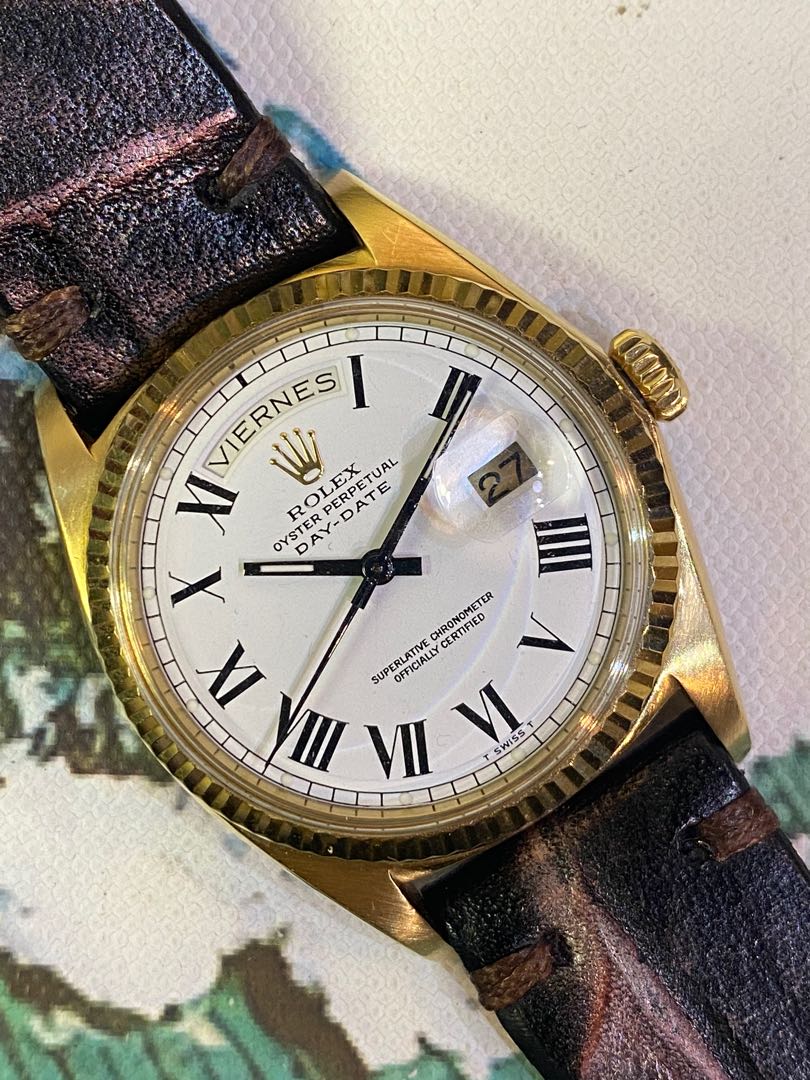🌫VINTAGE ROLEX DAYDATE 1803 18K黃金罕有白羅馬面🌫, 名牌, 手錶- Carousell