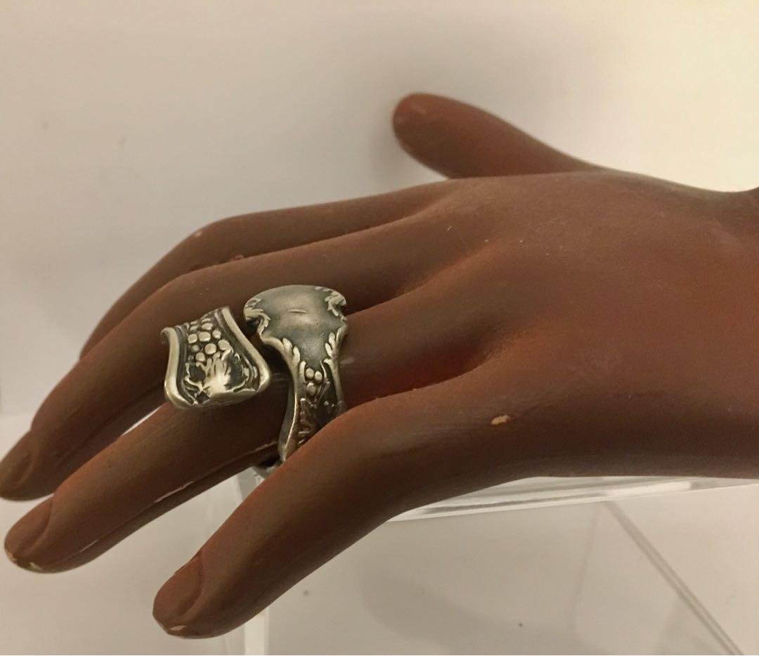 Vintage Sterling Silver Carved Spoon Ring Size 7