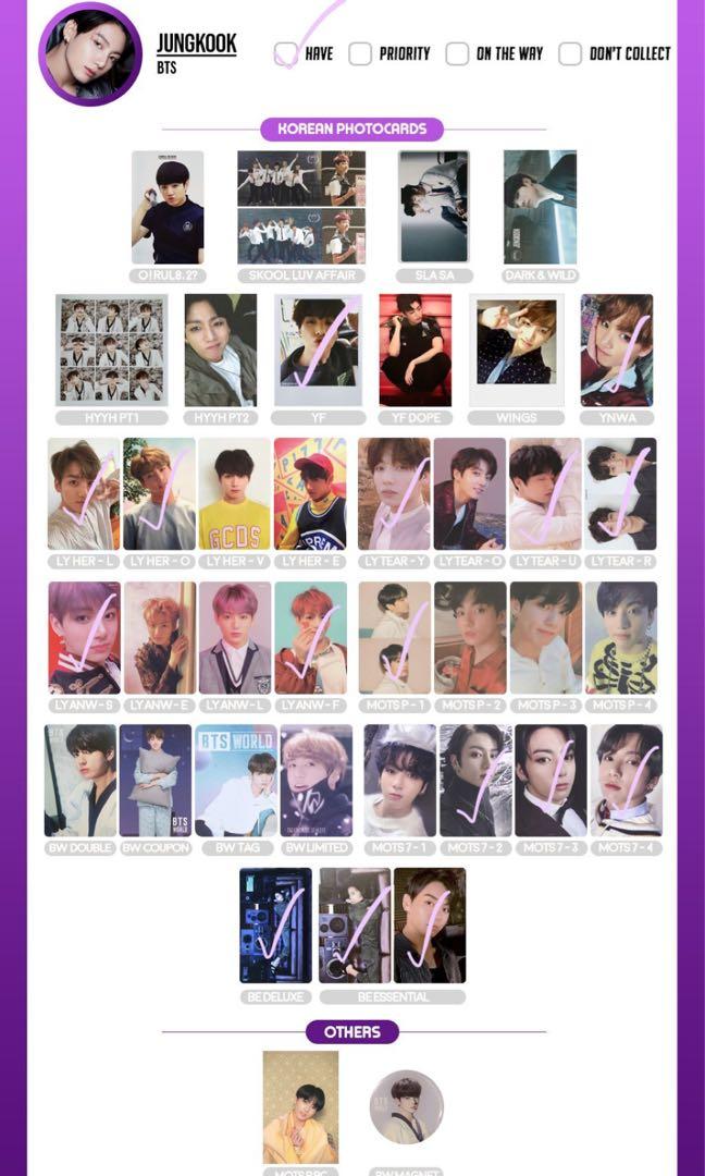 WTB LFS BTS JUNGKOOK PHOTOCARDS (Category: K-Wave Merchandise) located in Calasiao. Submitted by calliopemuse (Listing ID 1072815277, Image 1). Description: hiii! looking for jungkook pcs that are not checked in the photo :D priority tear o / ly series. i’m alright with minor flaws as long as you send photos/video that show them! message me <3 mop: bpi / gcash / shopeepay mod: shopee checkout only.