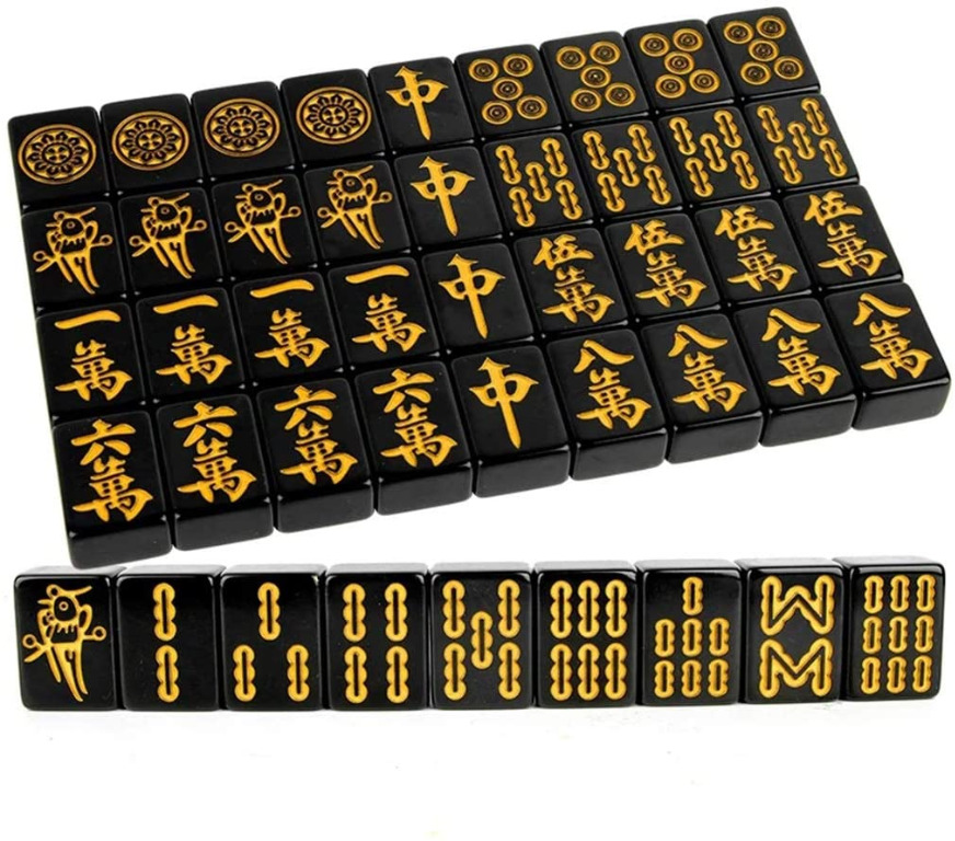 [Preorder] Black with Gold Print Mahjong Set (156 Tiles), Hobbies