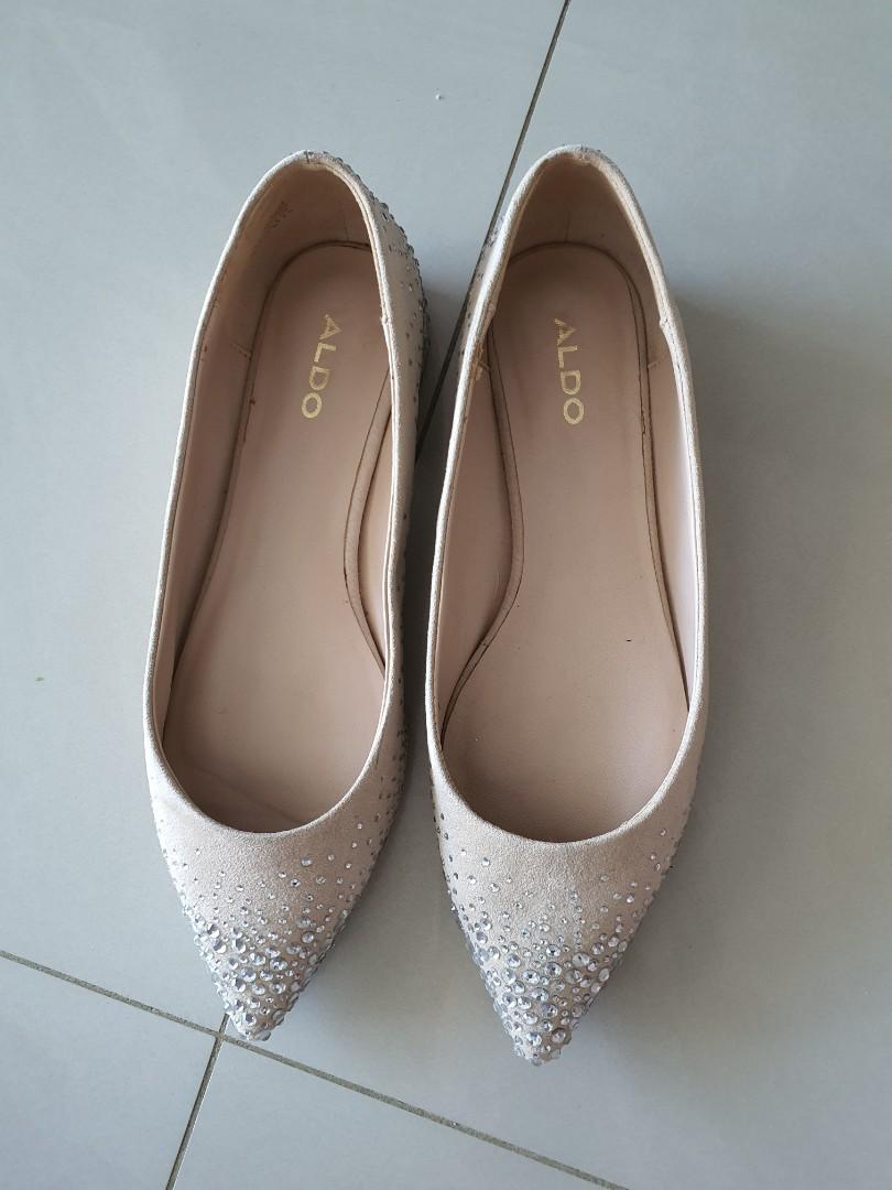 ALDO CRYSTAL NUDE SUEDE FLATS