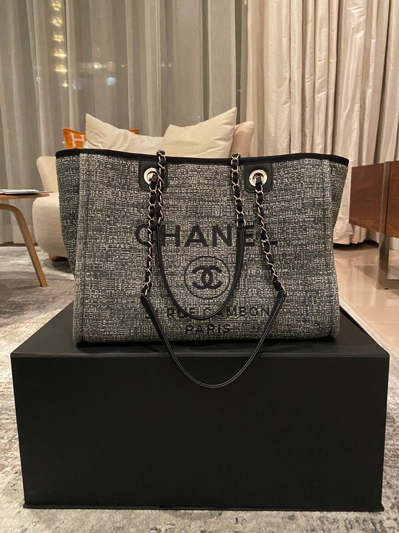 Authentic Chanel 18C Deauville Grey Tweed , Luxury, Bags & Wallets on  Carousell