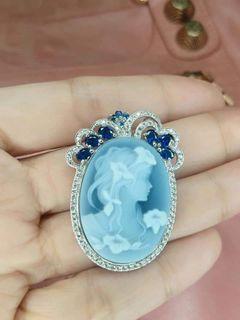 Cameo Pendant with Blue Sapphire and Diamonds