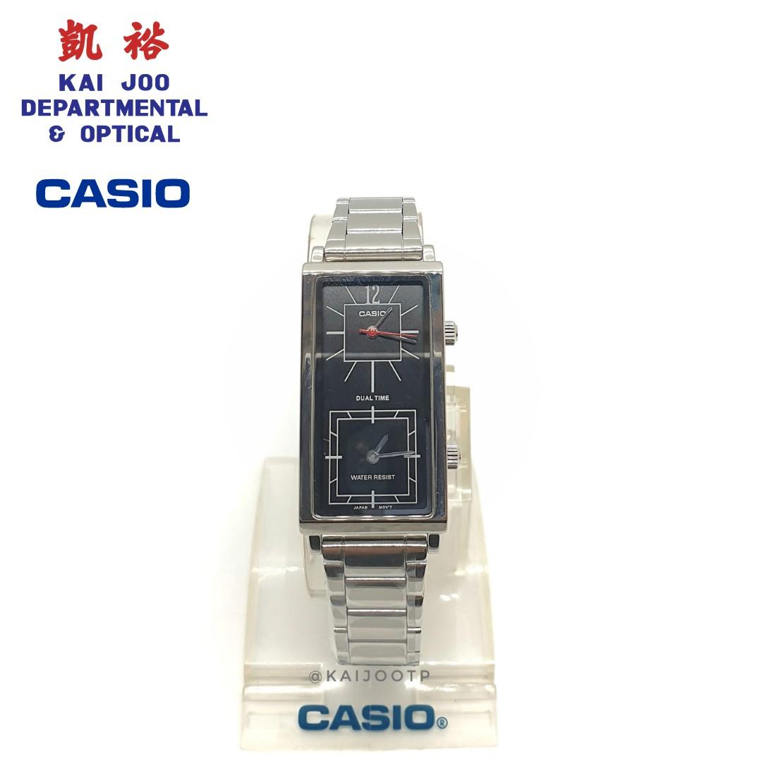 Casio Women s Dual Time Black Silverish White Dial Analog Watch