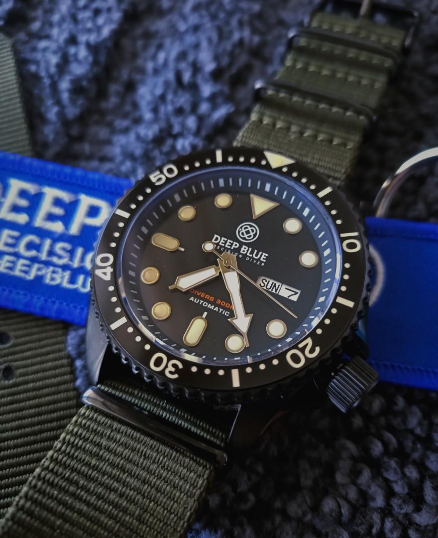 Deep Blue Precision Diver PVD Black Automatic Military Dive Watch