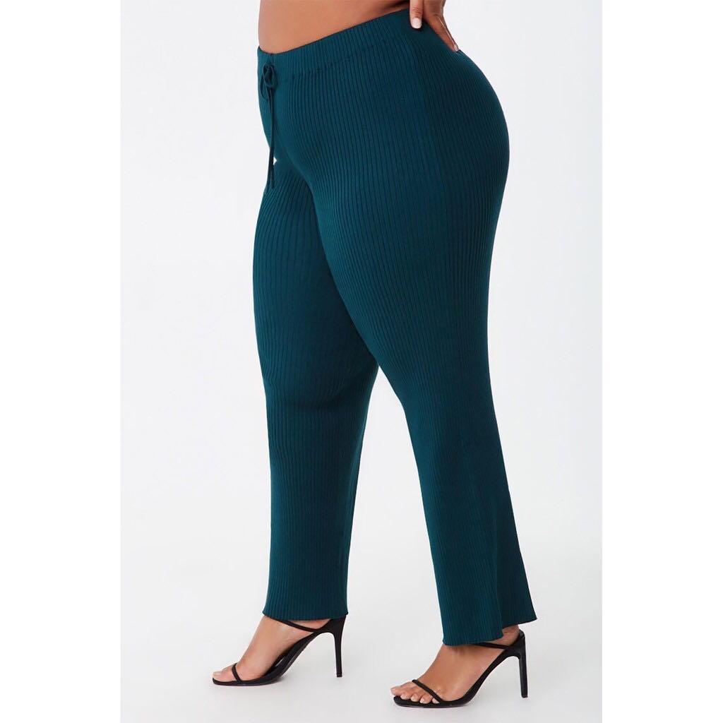 Forever21 •F21 Ribbed drawstring pants - green 3XL plus size