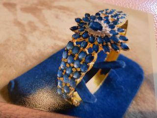 Gold Bangle: Genuine Blue Sapphires with embedded diamonds