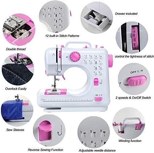 HAITRAL Sewing Machine for Beginner and Children,with 2 Speed 12 Built-in Stitched LED Night Light,Foot Pedal and Anti-Skid Leg Household Sewing Tool