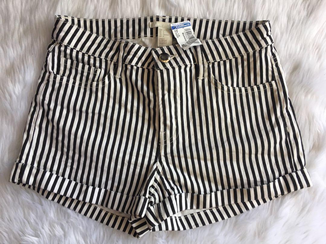 H M black white striped shorts Women s Fashion Bottoms Shorts on Carousell