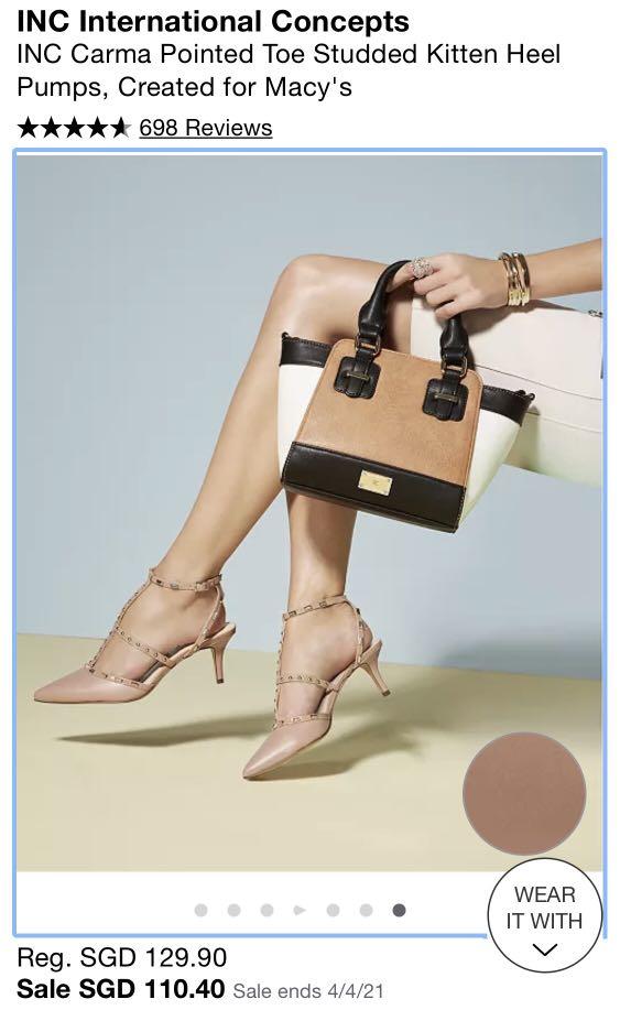 INC Carma Pointed Toe Studded Kitten Heel Pumps