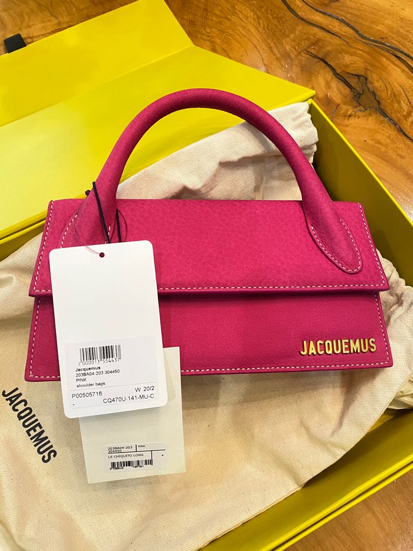 Jacquemus Le Chiquito Long Suede Top Handle Bag in Pink