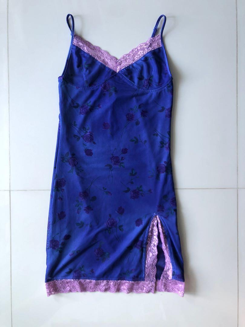 Motel Rocks Blue Floral Satin Dress Y2K ...