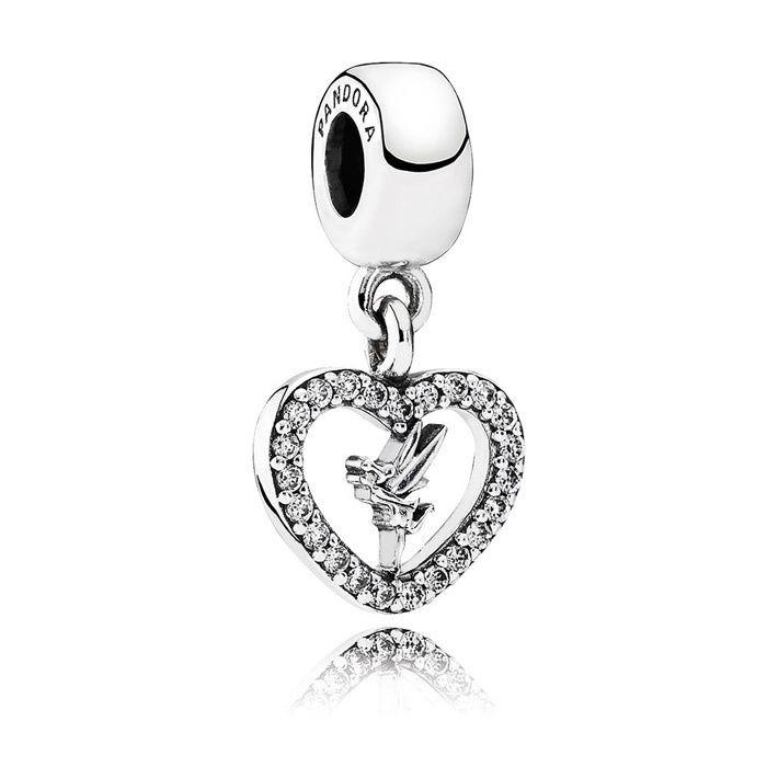 Pandora Disney Peter Pan Tinkerbell Heart Dangle Charm, 名牌, 首飾- Carousell