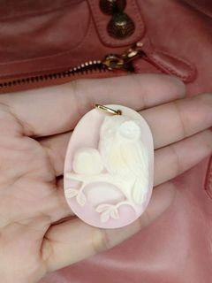Rare Lucky Shell Cameo Mother and Child Owl