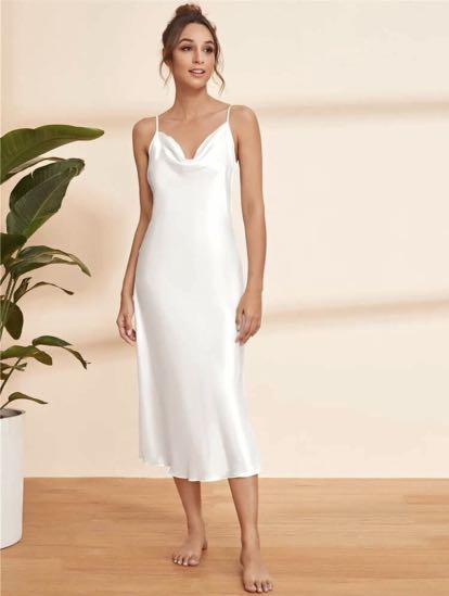 White Satin Cami Dress, Women's Fashion ...