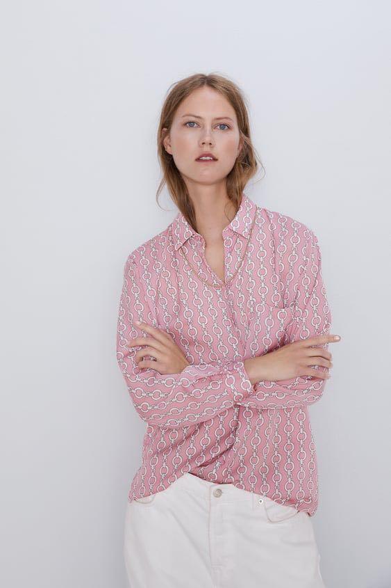 ZARA Chain Printed Shirt, Fesyen Wanita 