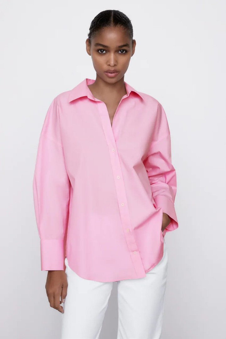 Zara pink poplin shirt, Fesyen Wanita 