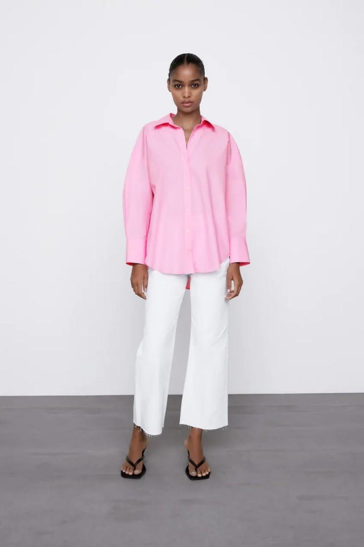 Zara pink poplin shirt, Fesyen Wanita 